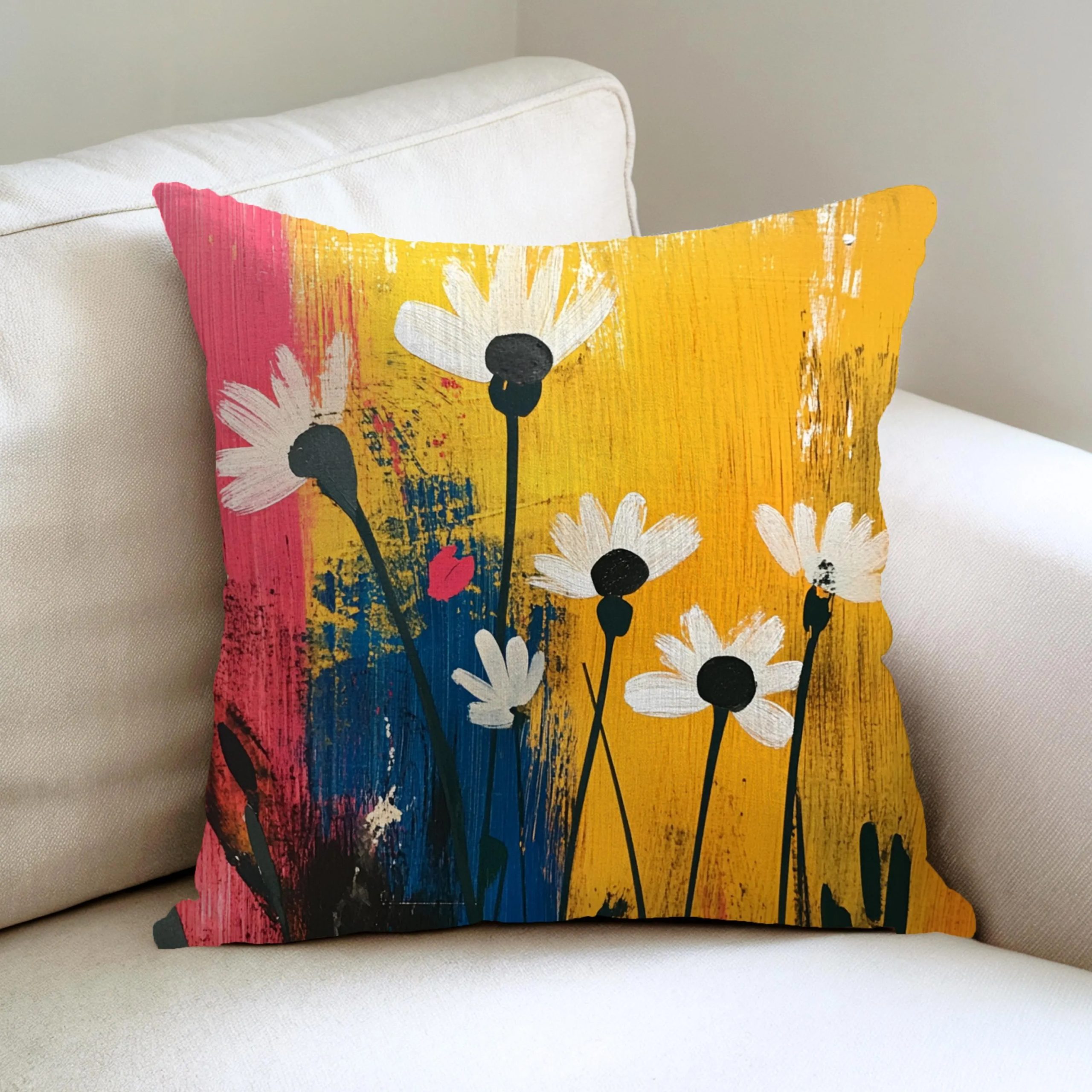 Abstract Daisy Brushstroke Throw Pillow