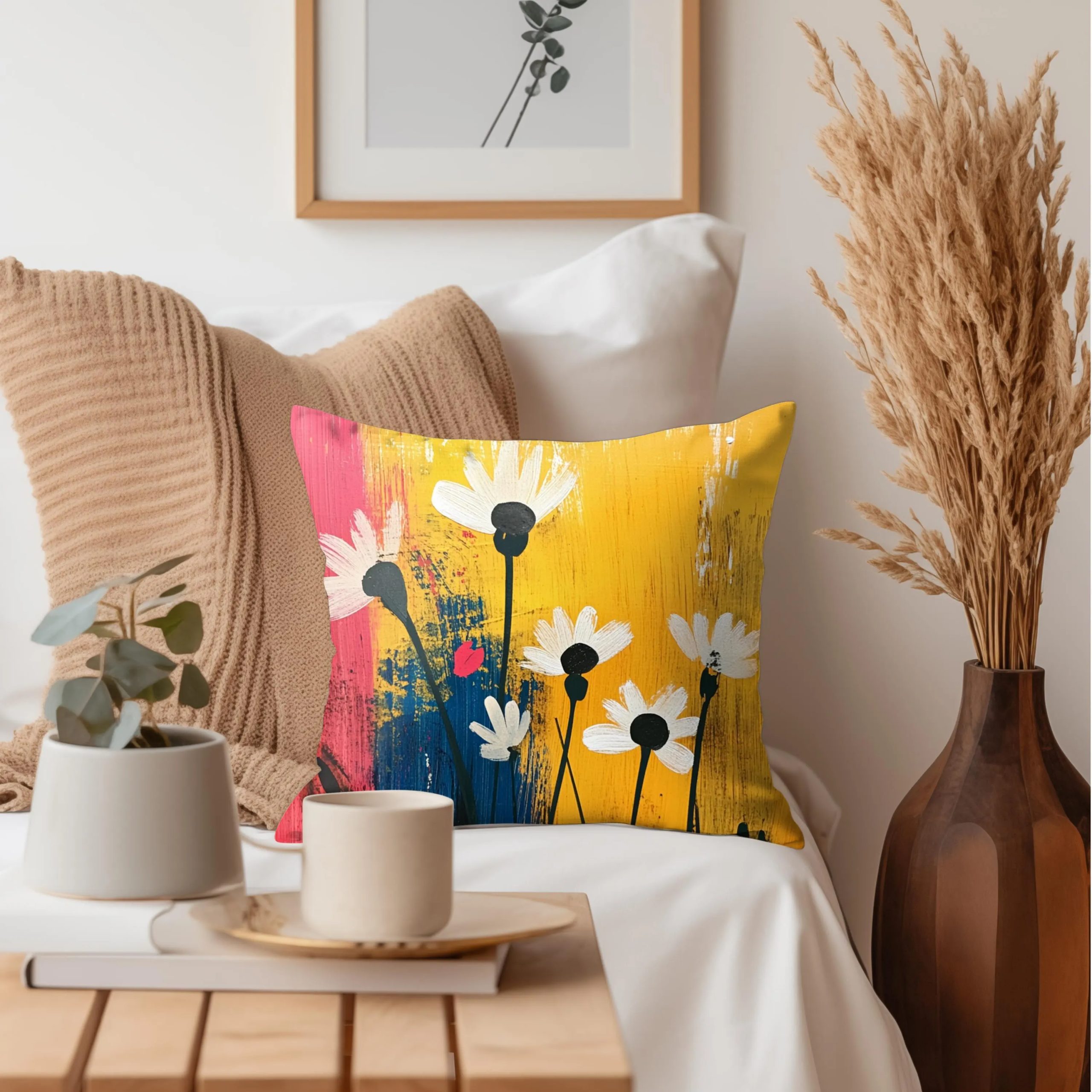 Abstract Daisy Brushstroke Throw Pillow - Image 2