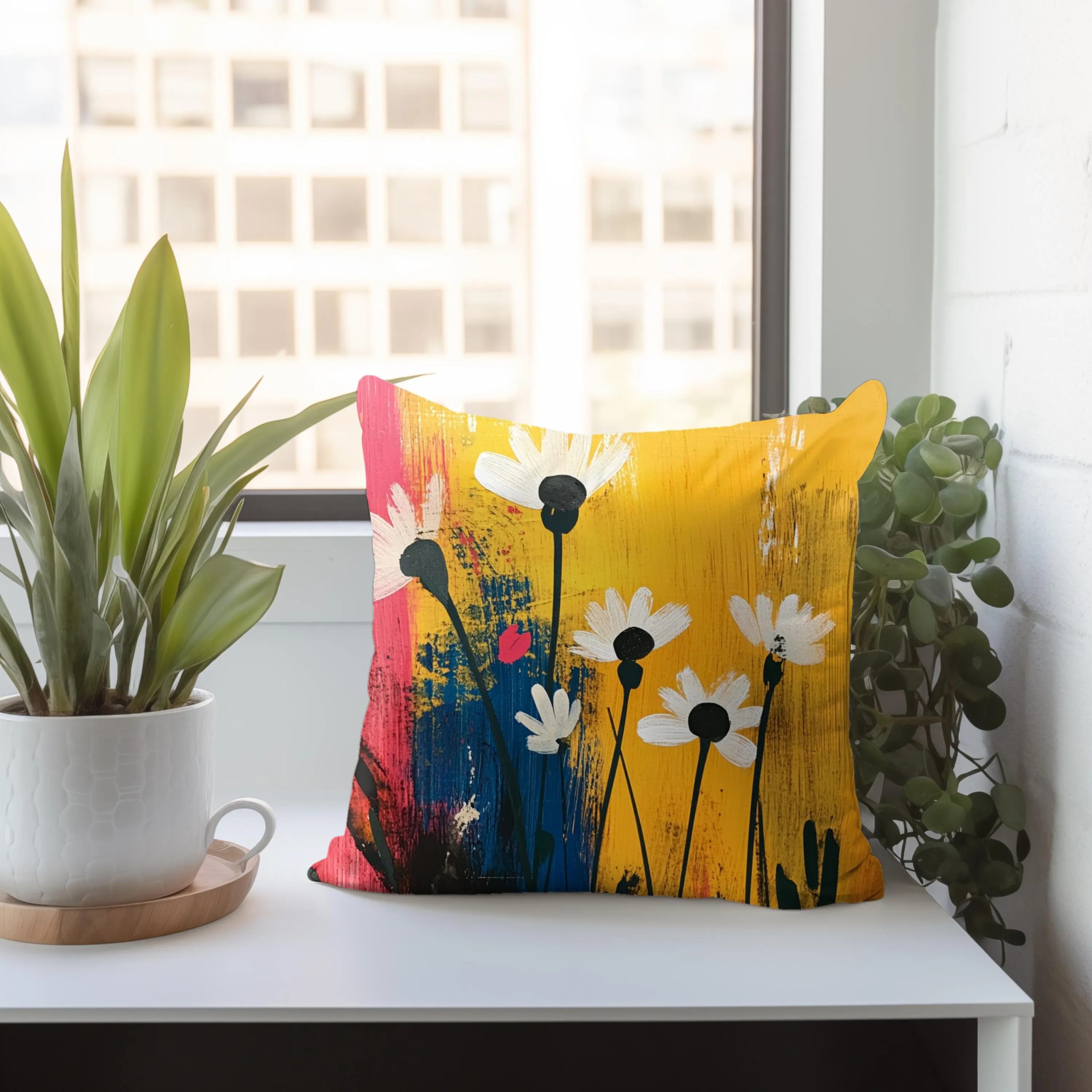 Abstract Daisy Brushstroke Throw Pillow - Image 3