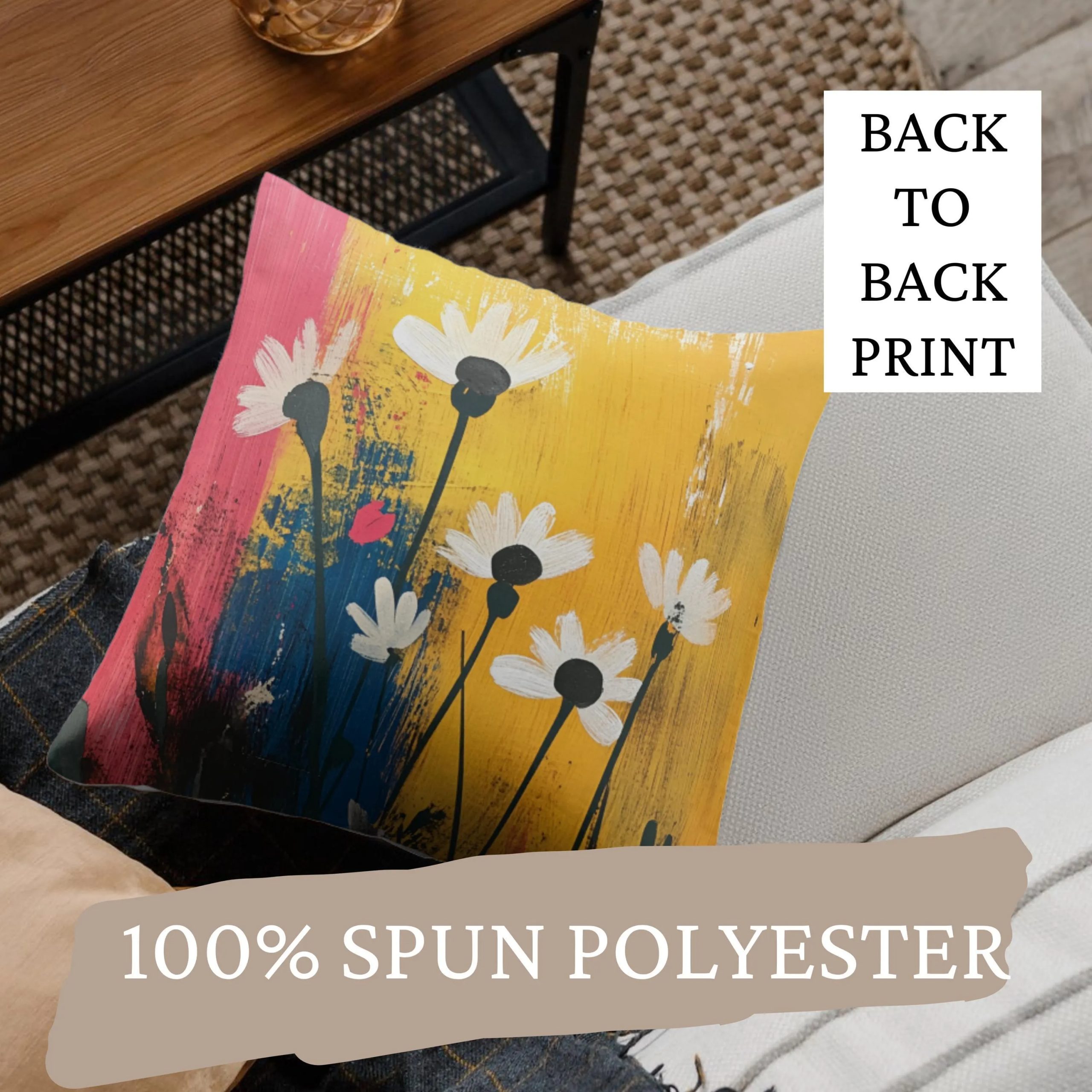 Abstract Daisy Brushstroke Throw Pillow - Image 4