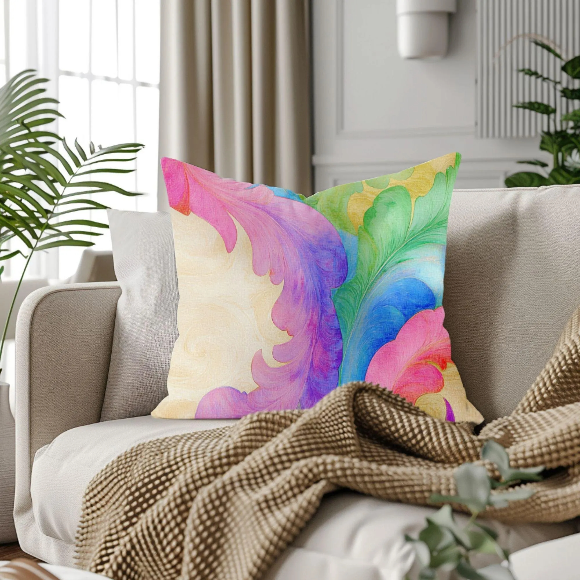 Abstract Watercolor Leaf Throw Pillow