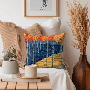 Autumn Birch Forest Throw Pillow