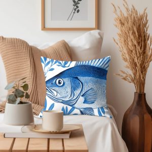 Blue Coastal Fish Throw Pillow