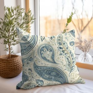 Blue Paisley Cottage Throw Pillow
