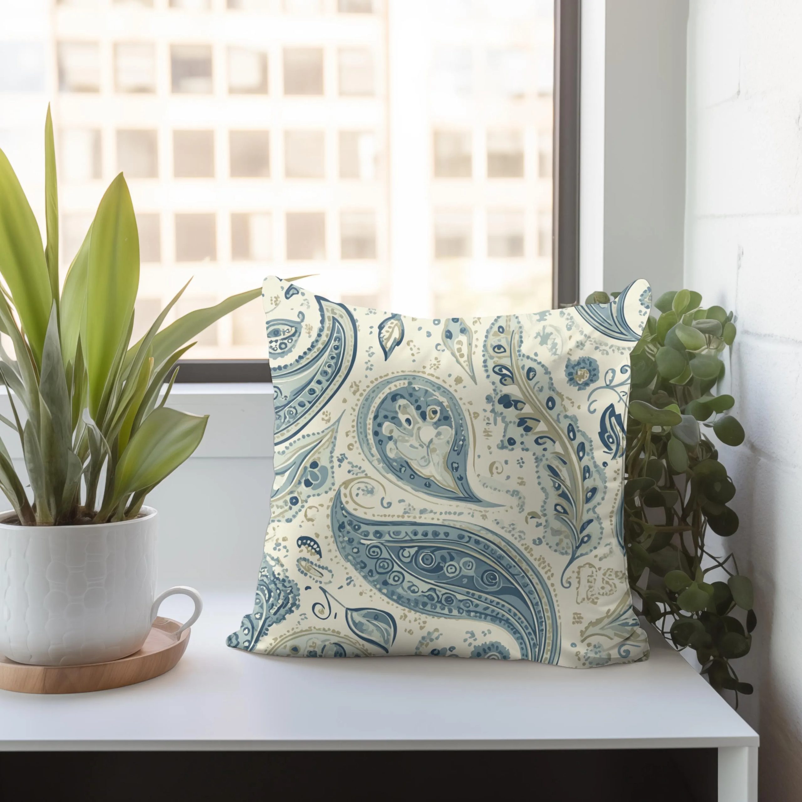 Blue Paisley Cottage Throw Pillow - Image 2