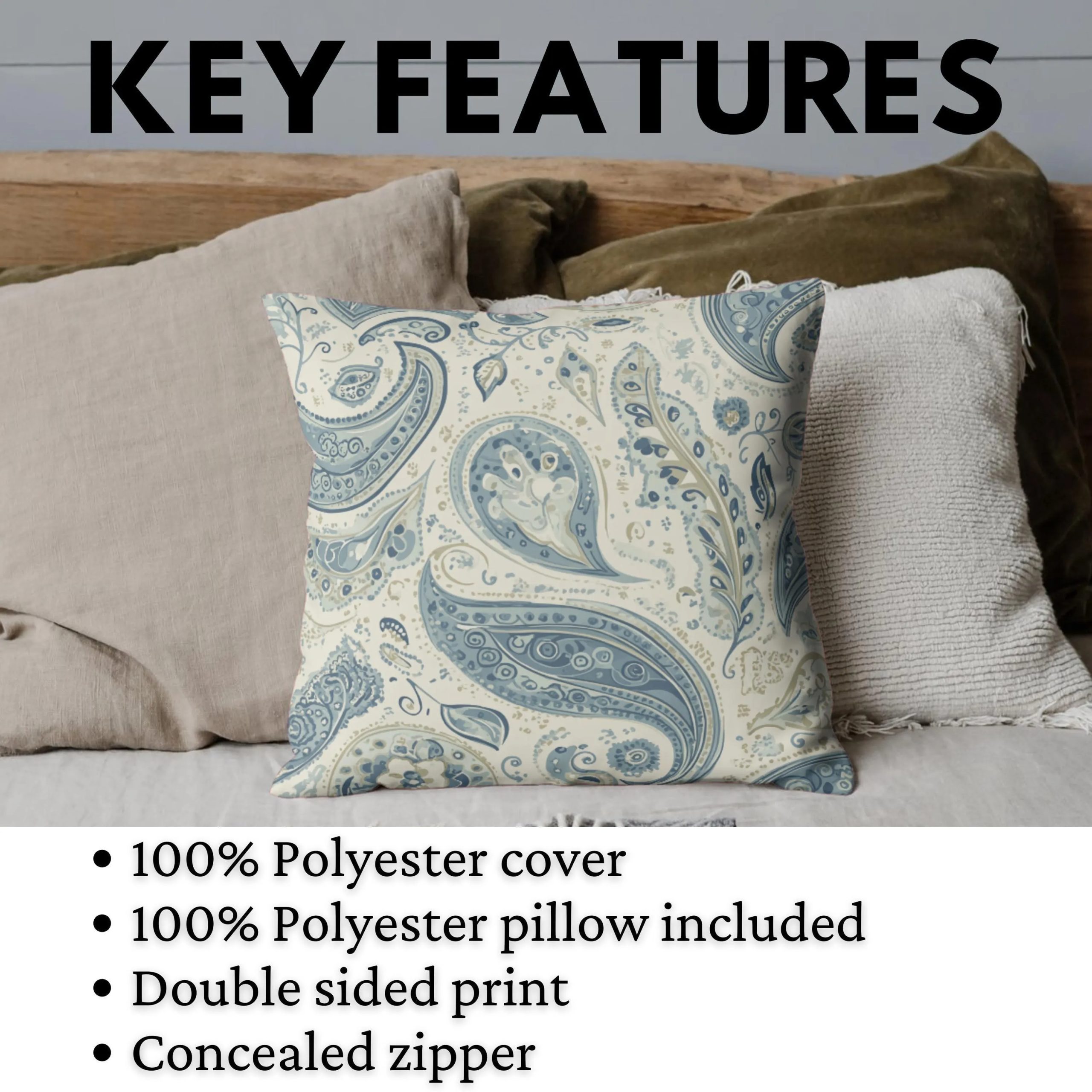 Blue Paisley Cottage Throw Pillow - Image 3