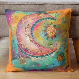 Celestial Sun and Moon Throw Pillow
