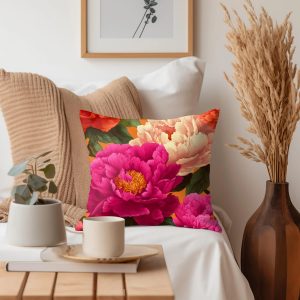 Fuchsia Peony Garden Throw Pillow