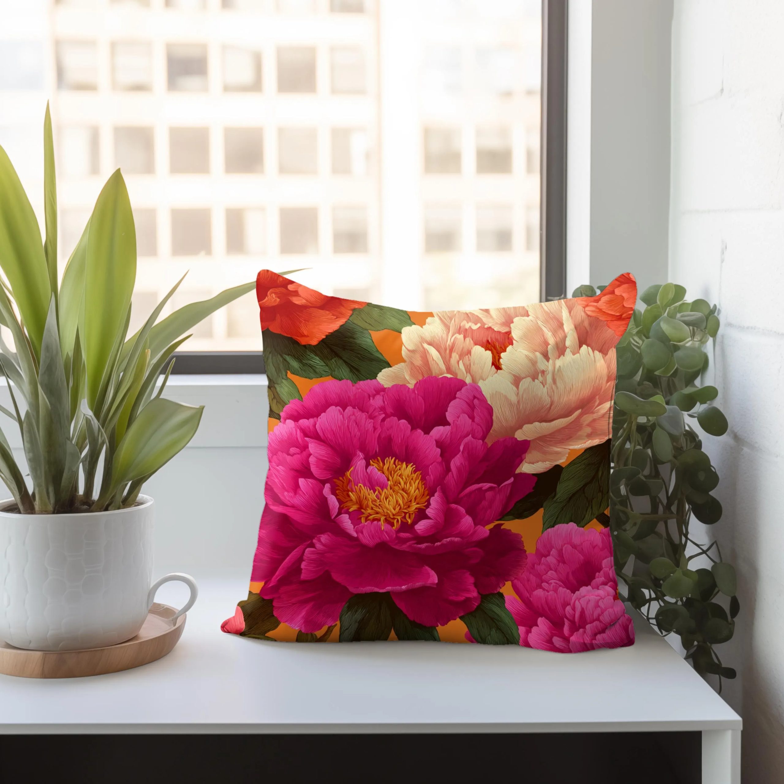 Fuchsia Peony Garden Throw Pillow - Image 3