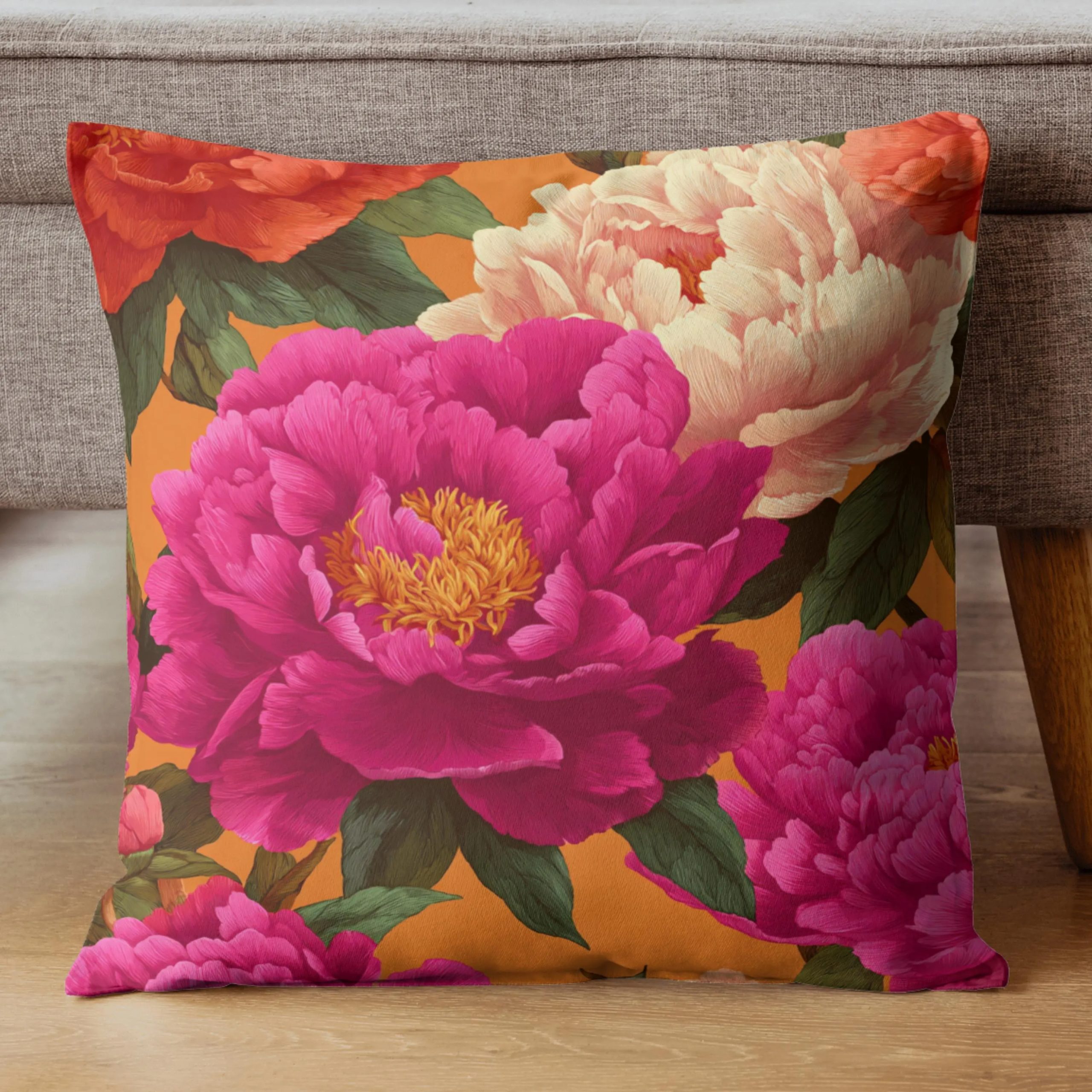 Fuchsia Peony Garden Throw Pillow - Image 2