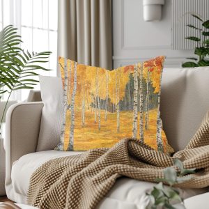 Golden Birch Grove Throw Pillow