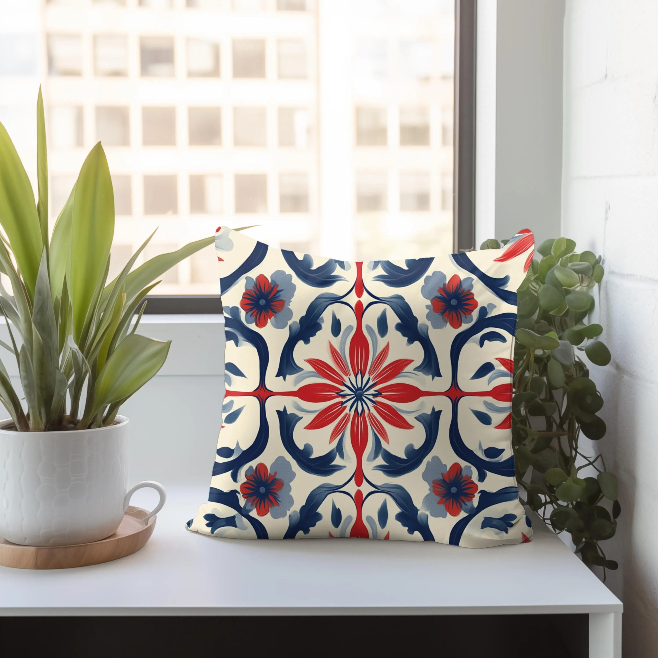 Mediterranean Tile Bloom Throw Pillow - Image 2