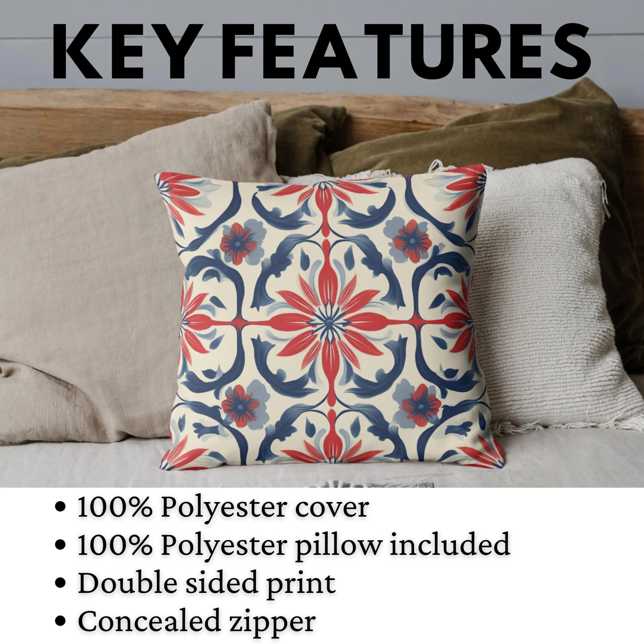 Mediterranean Tile Bloom Throw Pillow - Image 4
