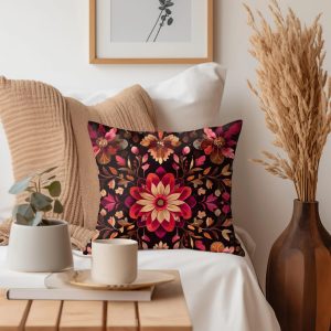 Midnight Dahlia Mandala Throw Pillow