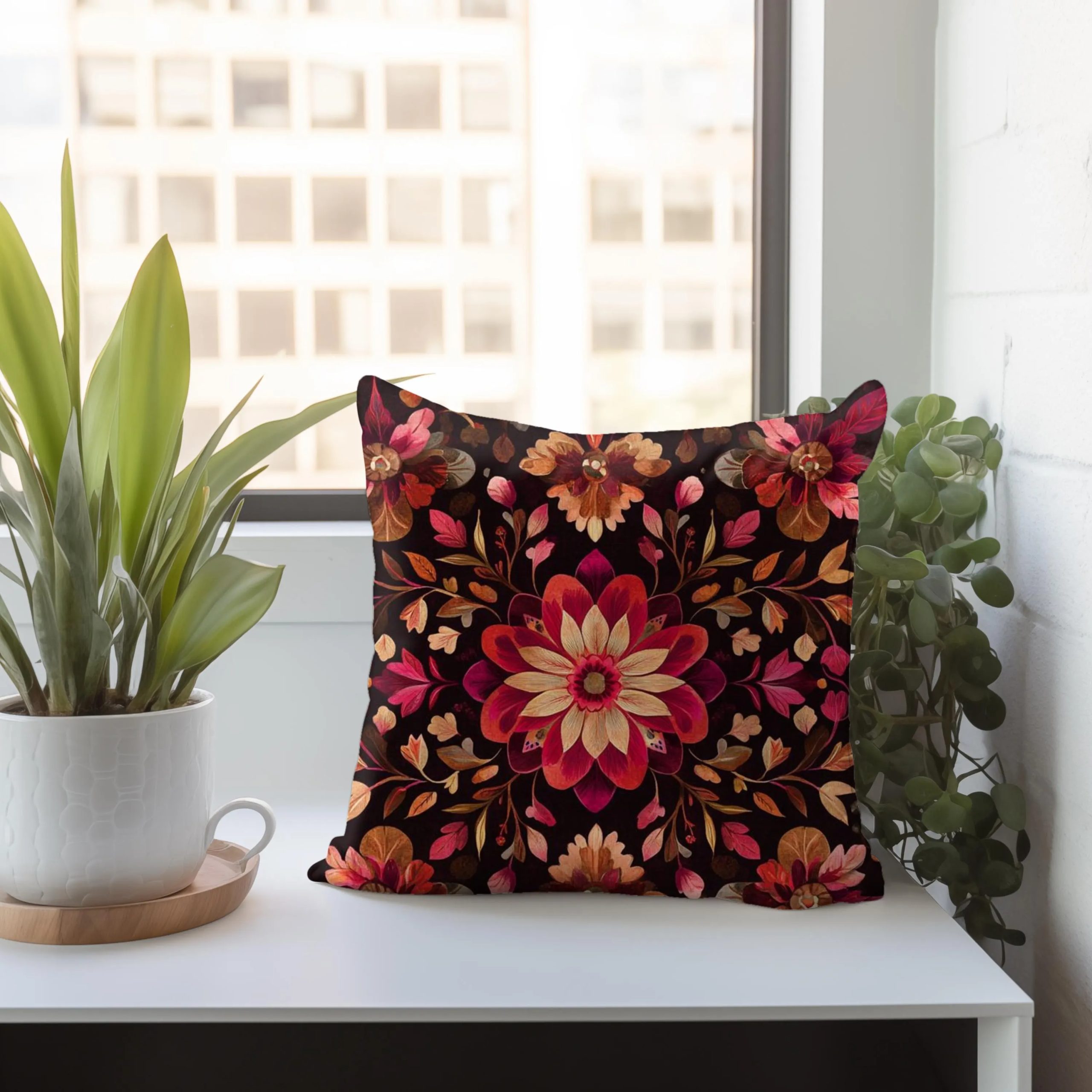 Midnight Dahlia Mandala Throw Pillow - Image 2