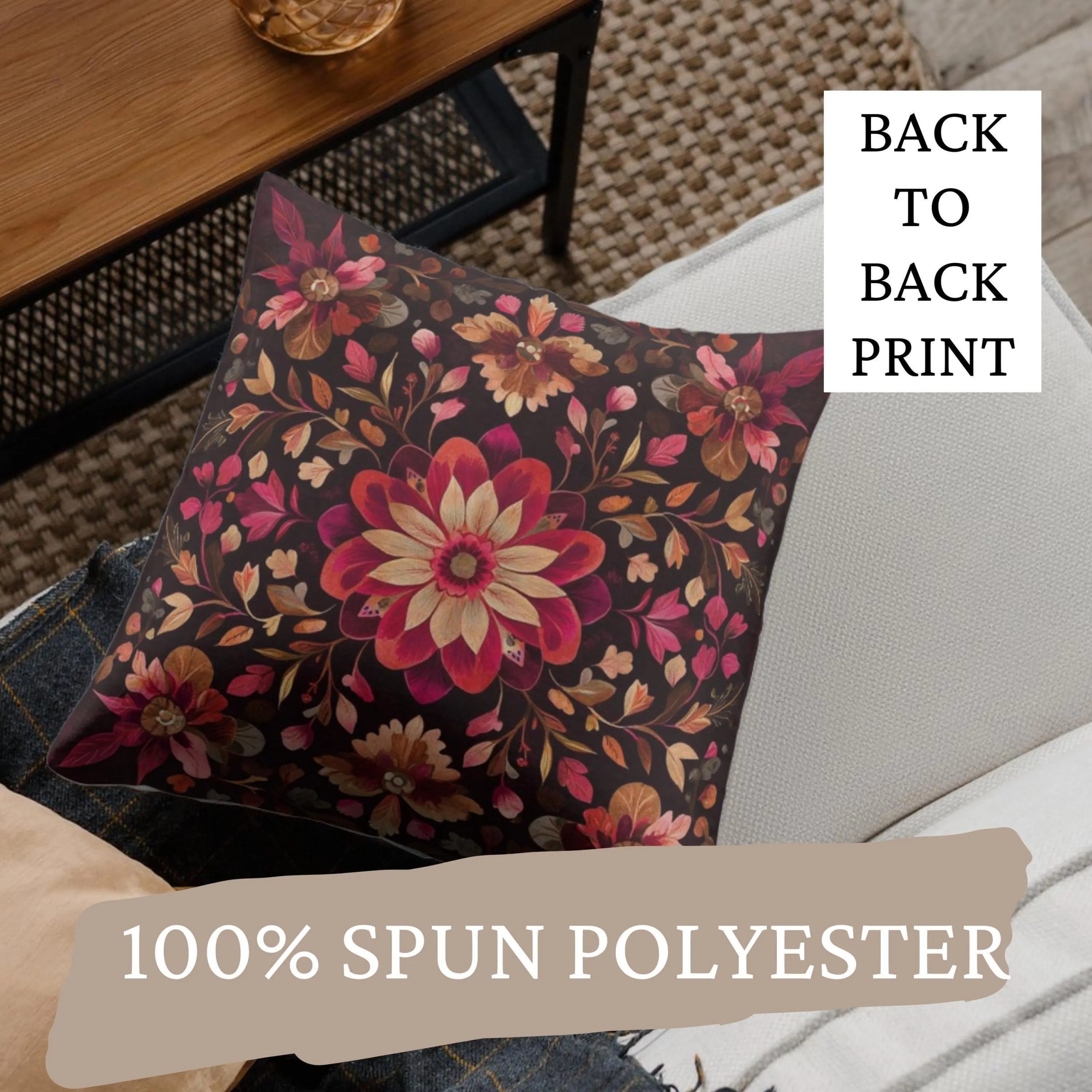 Midnight Dahlia Mandala Throw Pillow - Image 4