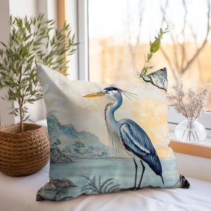 Serene Blue Heron Throw Pillow