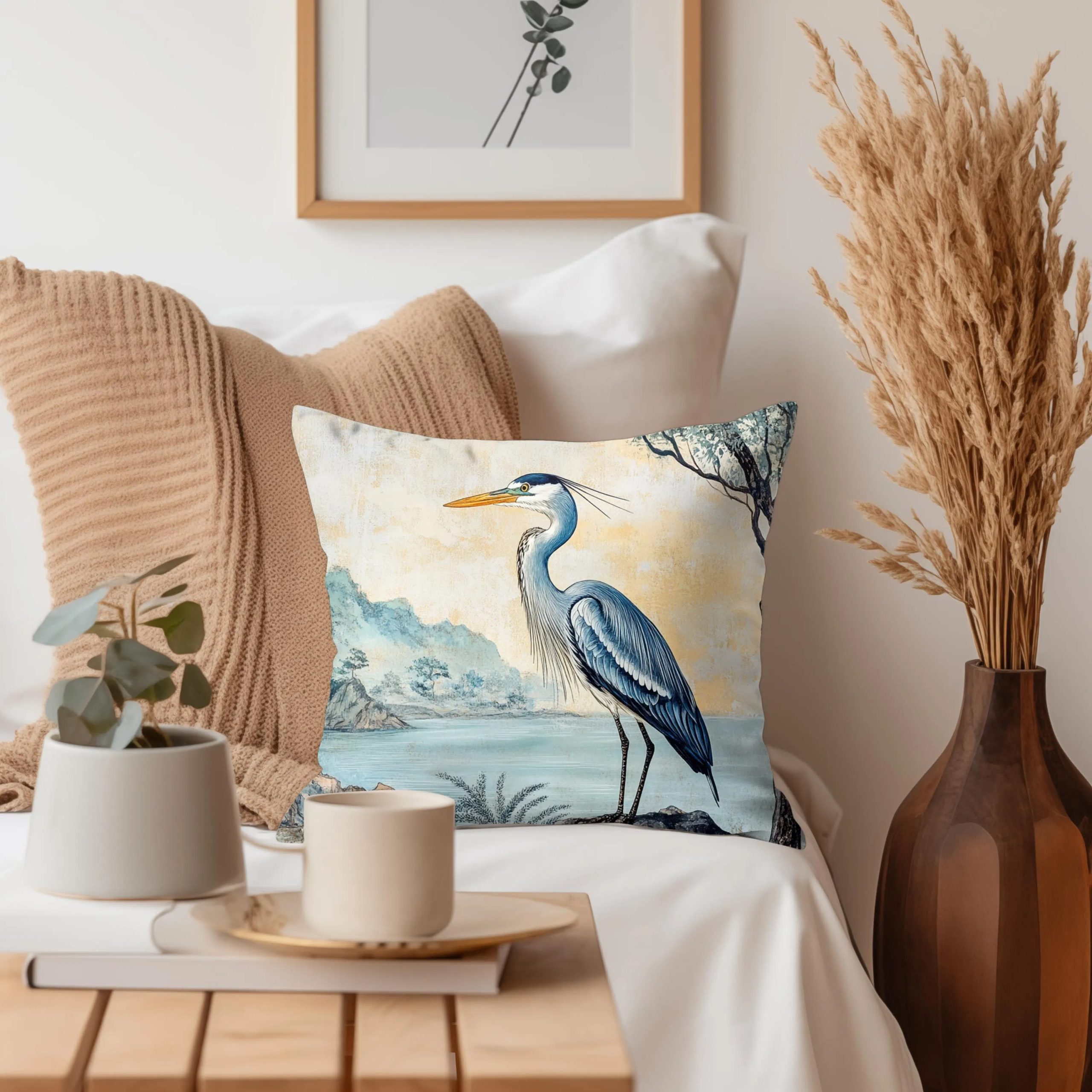 Serene Blue Heron Throw Pillow - Image 5