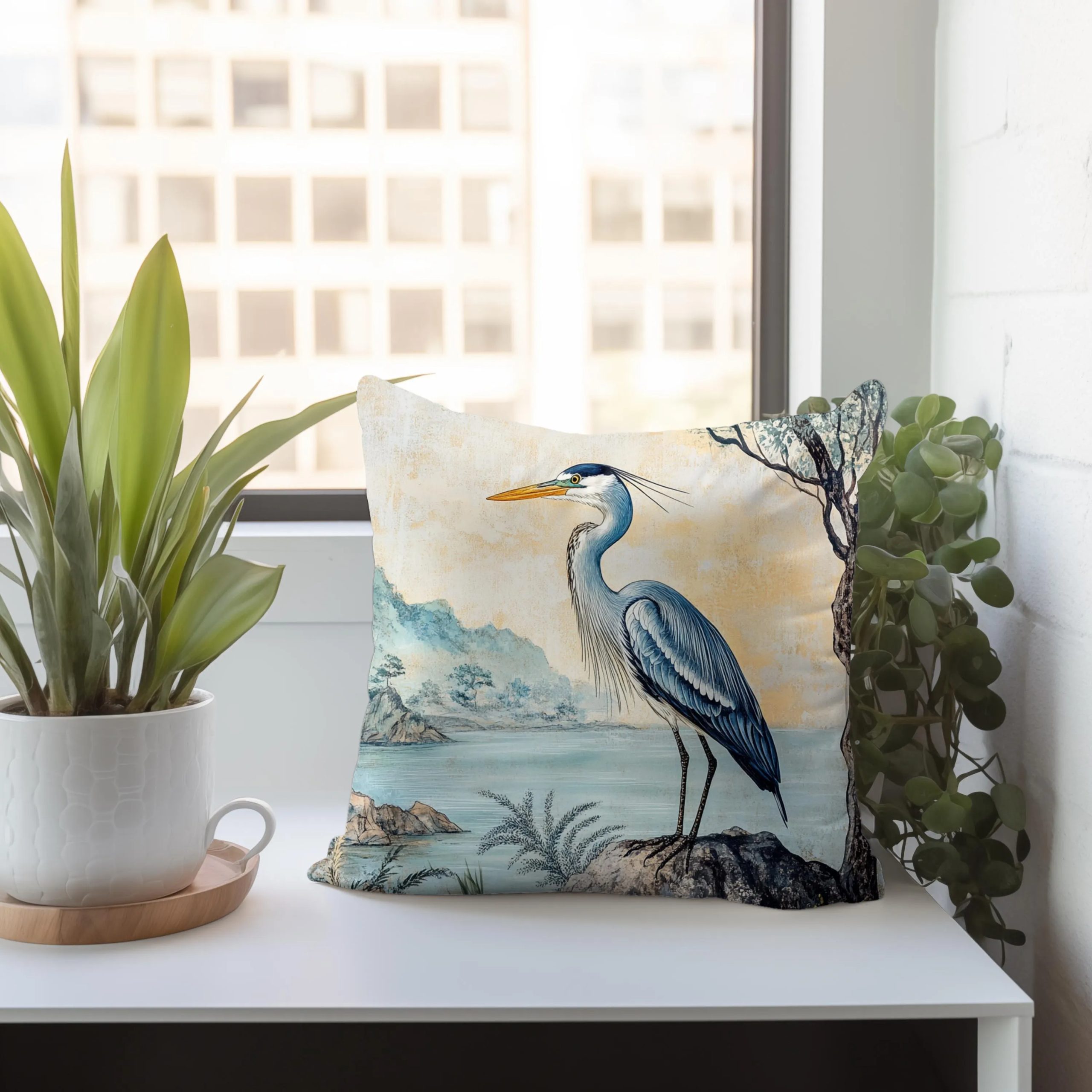 Serene Blue Heron Throw Pillow - Image 2