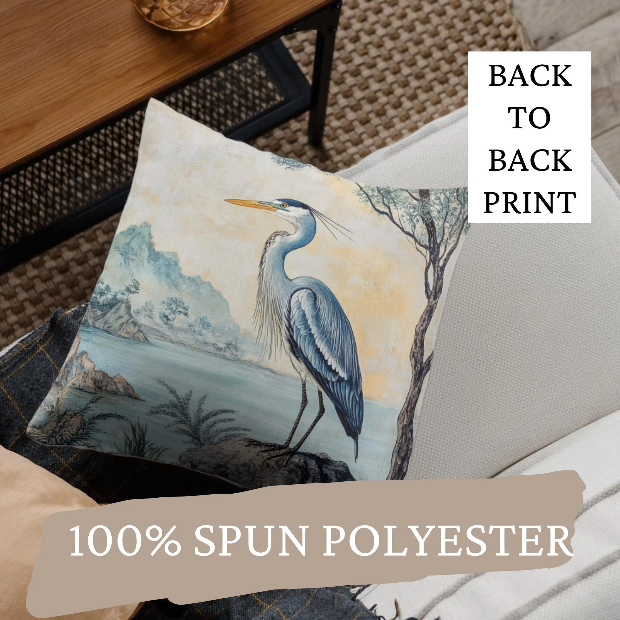 Serene Blue Heron Throw Pillow - Image 4