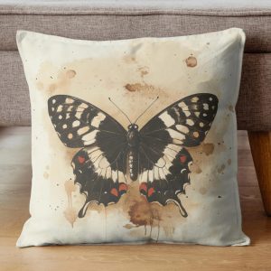 Vintage Black Butterfly Throw Pillow