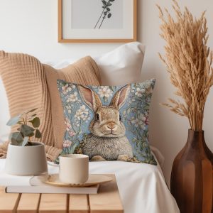 Vintage Bunny Blossom Throw Pillow
