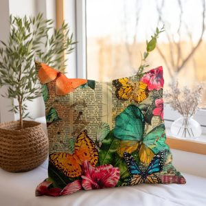 Vintage Butterfly Collage Throw Pillow
