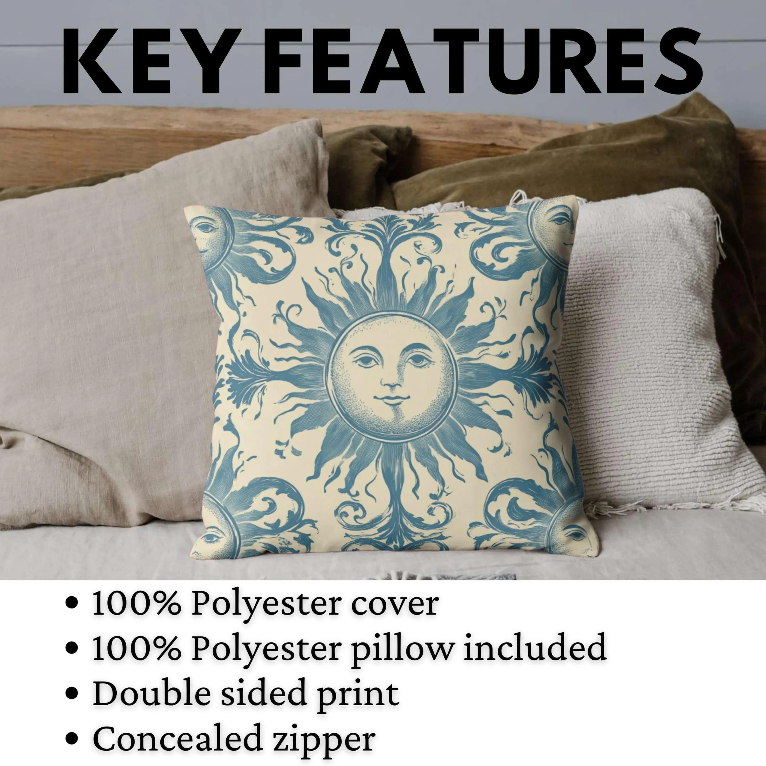 Vintage Celestial Sun Throw Pillow - Image 2