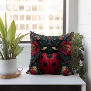 Vintage Ladybug Bloom Throw Pillow