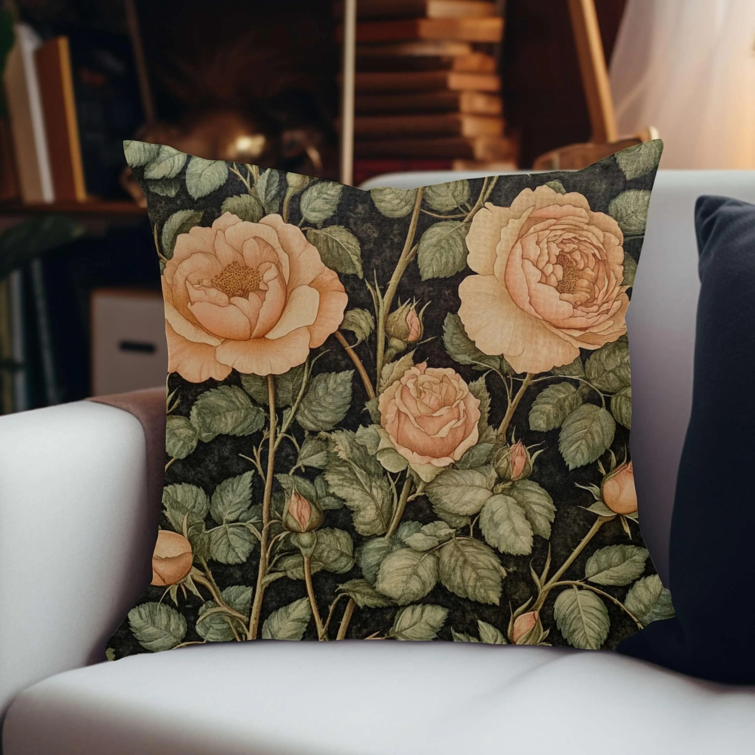 Vintage Peach Rose Garden Throw Pillow - Image 2