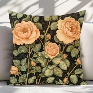 Vintage Peach Rose Garden Throw Pillow