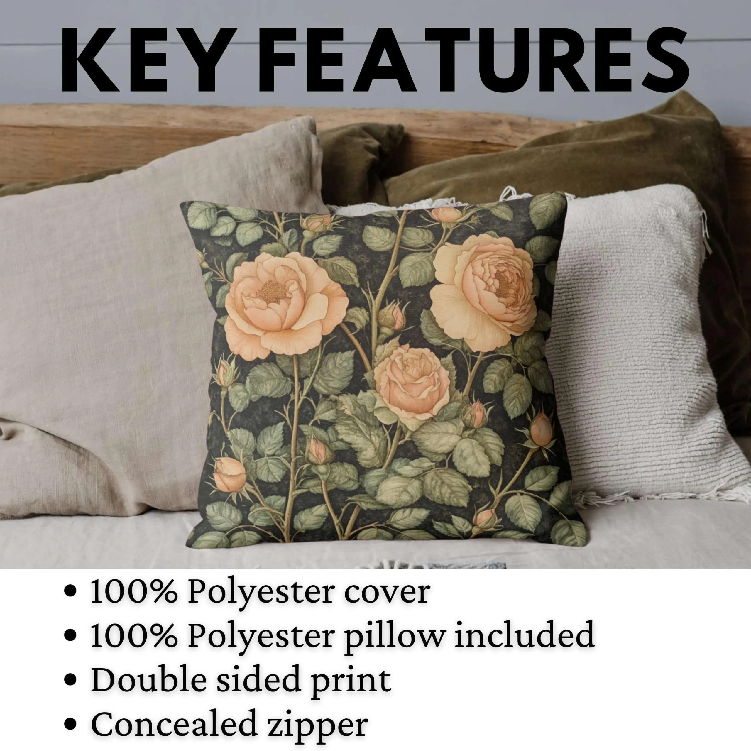 Vintage Peach Rose Garden Throw Pillow - Image 3