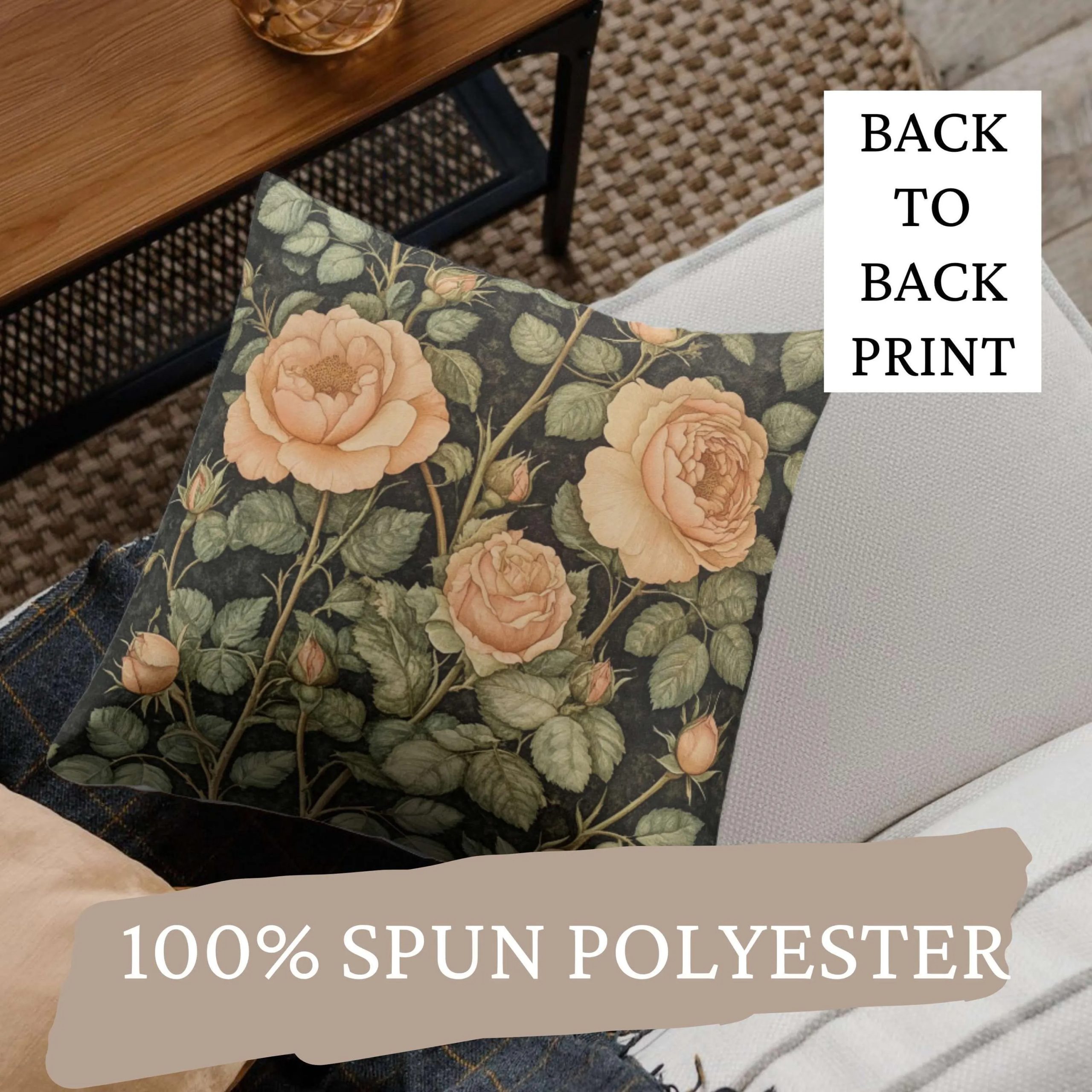 Vintage Peach Rose Garden Throw Pillow - Image 4