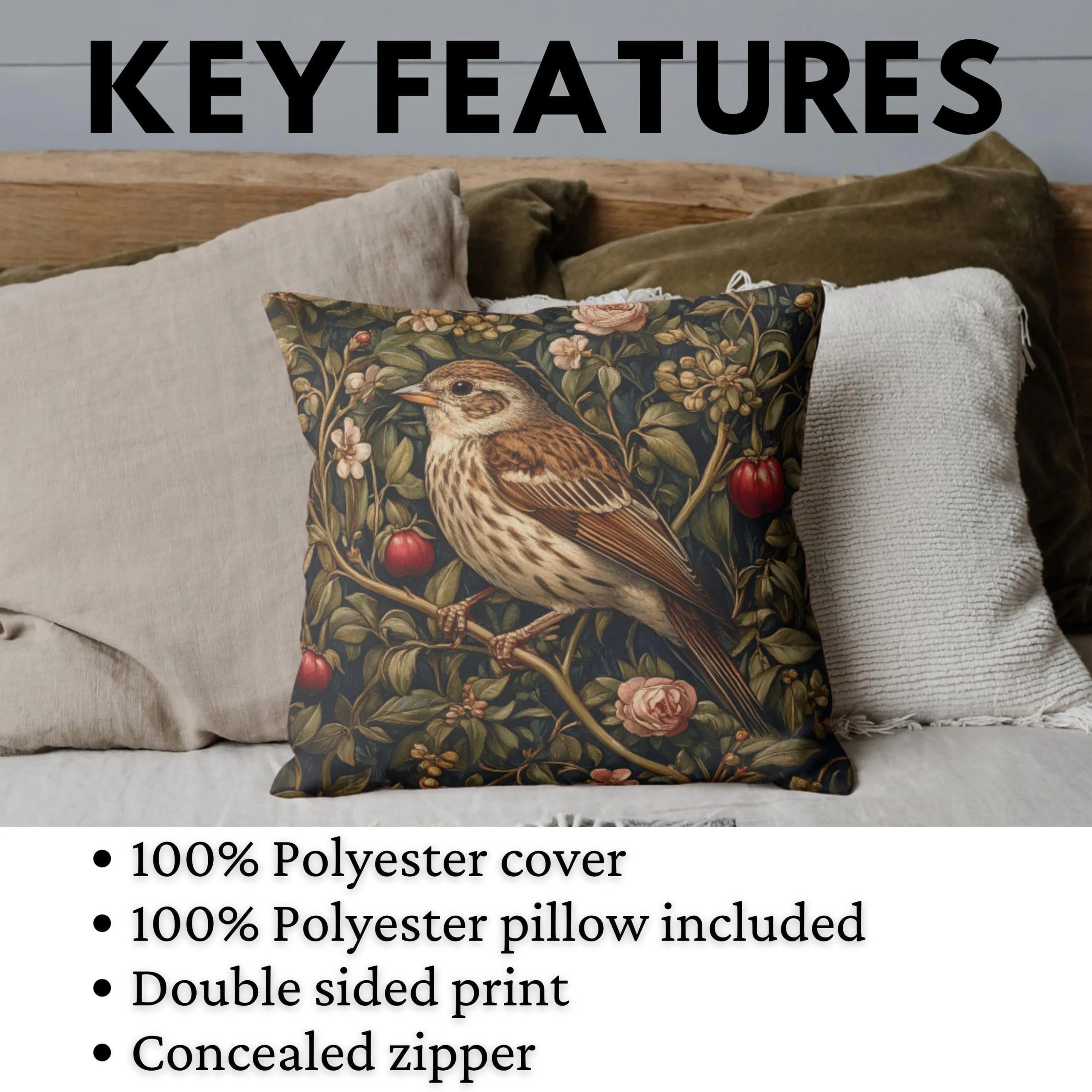Woodland Songbird Throw Pillow - Image 3