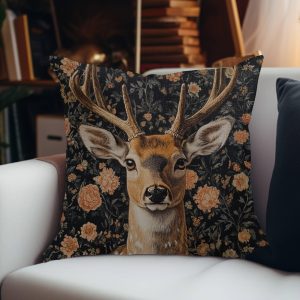 Woodland Stag Floral Throw Pillow